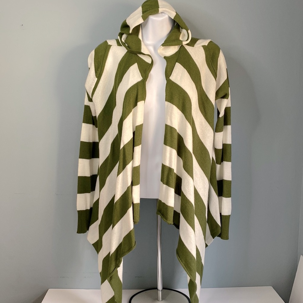 Derek Heart hooded open front cardigan stripes S
